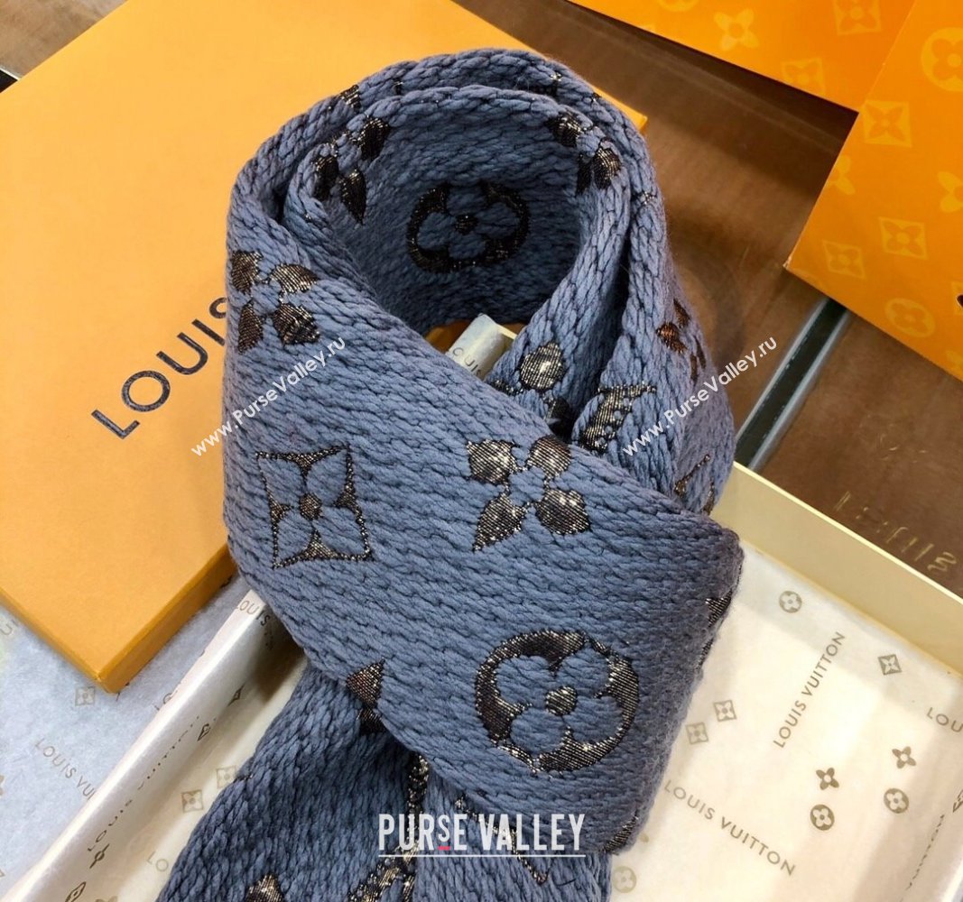 Louis Vuitton Logomania Wool Long Scarf with Fringe 30x175cm Grey/Gold 2024 LV011003 (wtz-240110019)