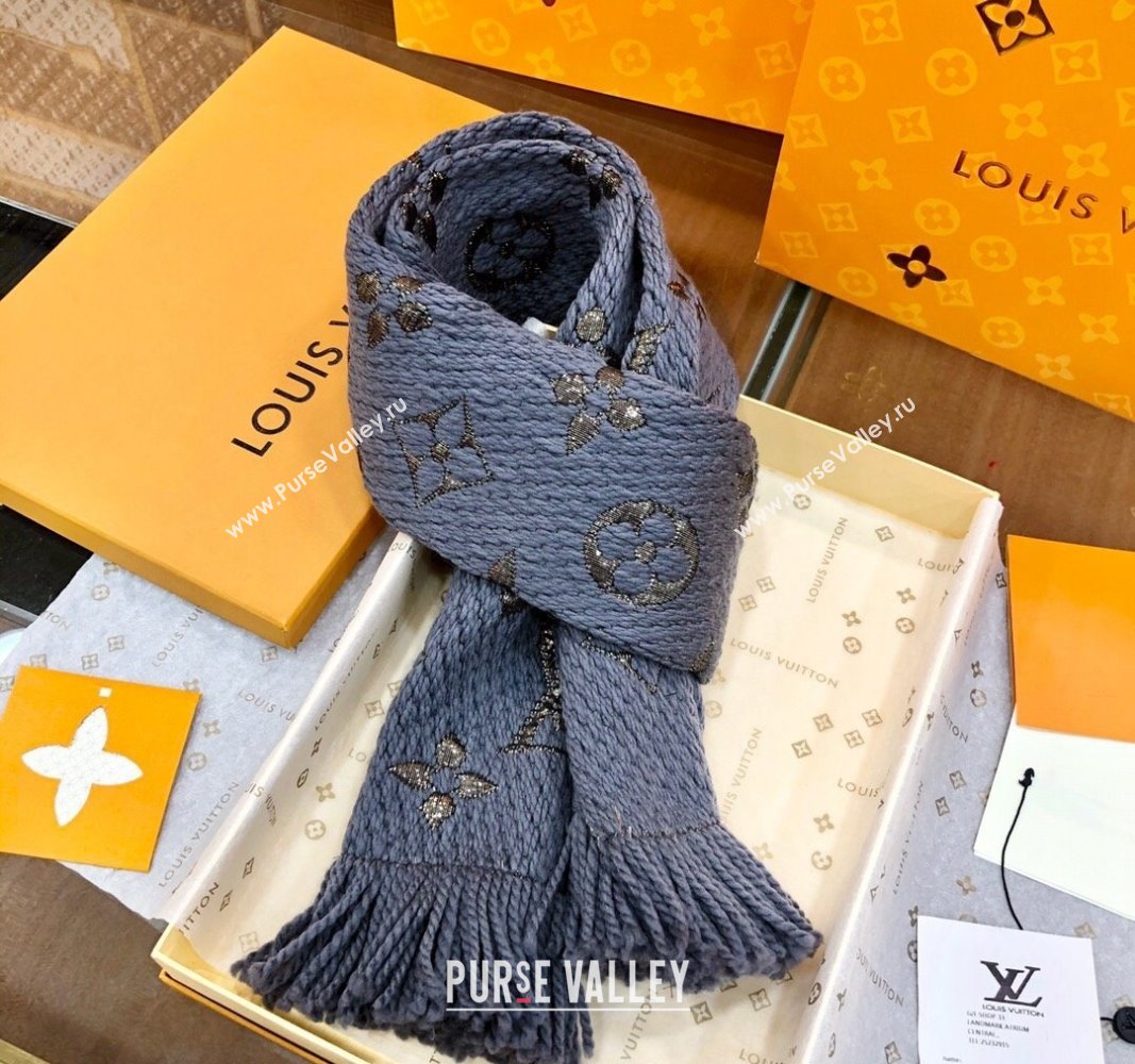 Louis Vuitton Logomania Wool Long Scarf with Fringe 30x175cm Grey/Gold 2024 LV011003 (wtz-240110019)