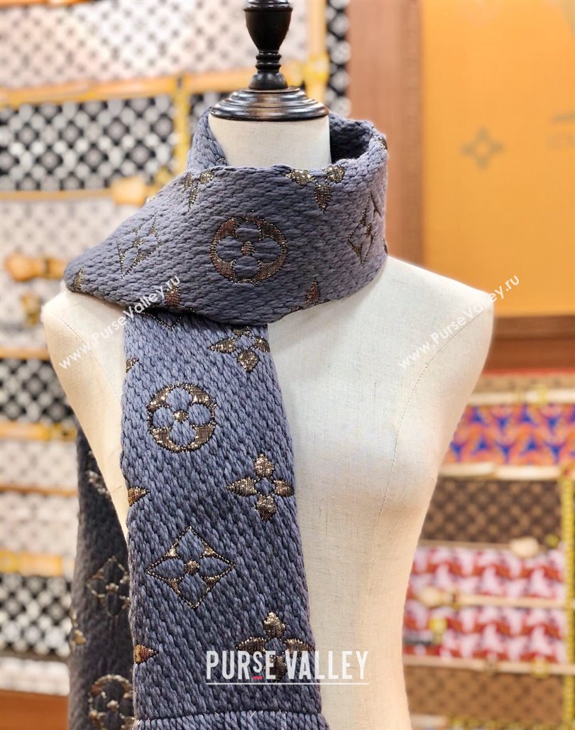 Louis Vuitton Logomania Wool Long Scarf with Fringe 30x175cm Grey/Gold 2024 LV011003 (wtz-240110019)