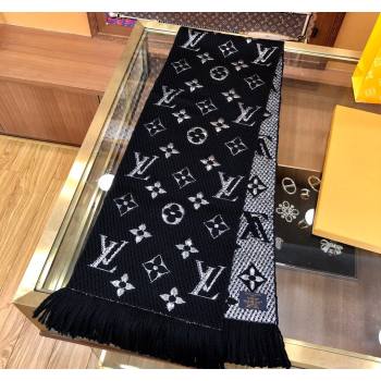 Louis Vuitton Logomania Wool Long Scarf with Fringe 30x175cm Black/Silver 2024 LV011003 (wtz-240110021)