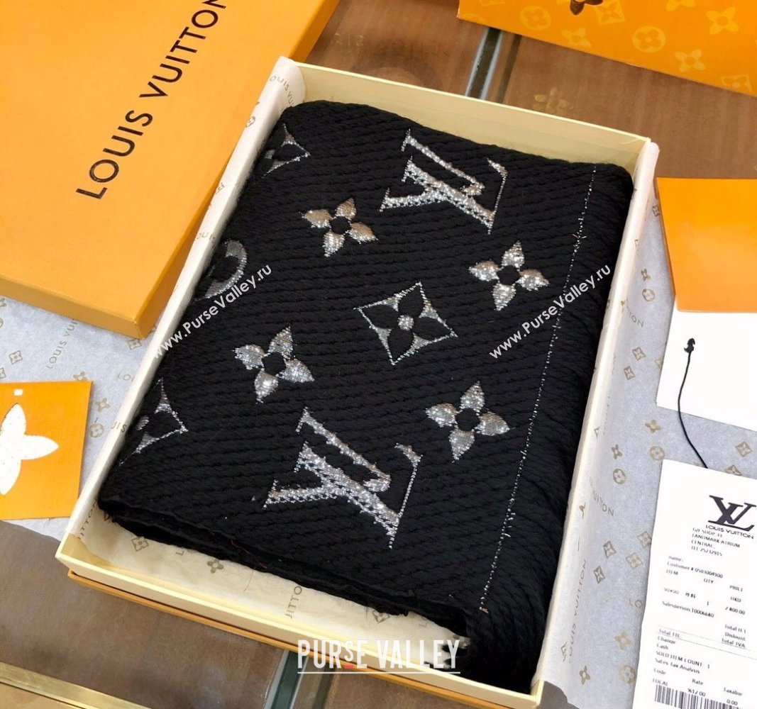 Louis Vuitton Logomania Wool Long Scarf with Fringe 30x175cm Black/Silver 2024 LV011003 (wtz-240110021)