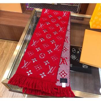 Louis Vuitton Logomania Wool Long Scarf with Fringe 30x175cm Red/Silver 2024 LV011003 (wtz-240110022)