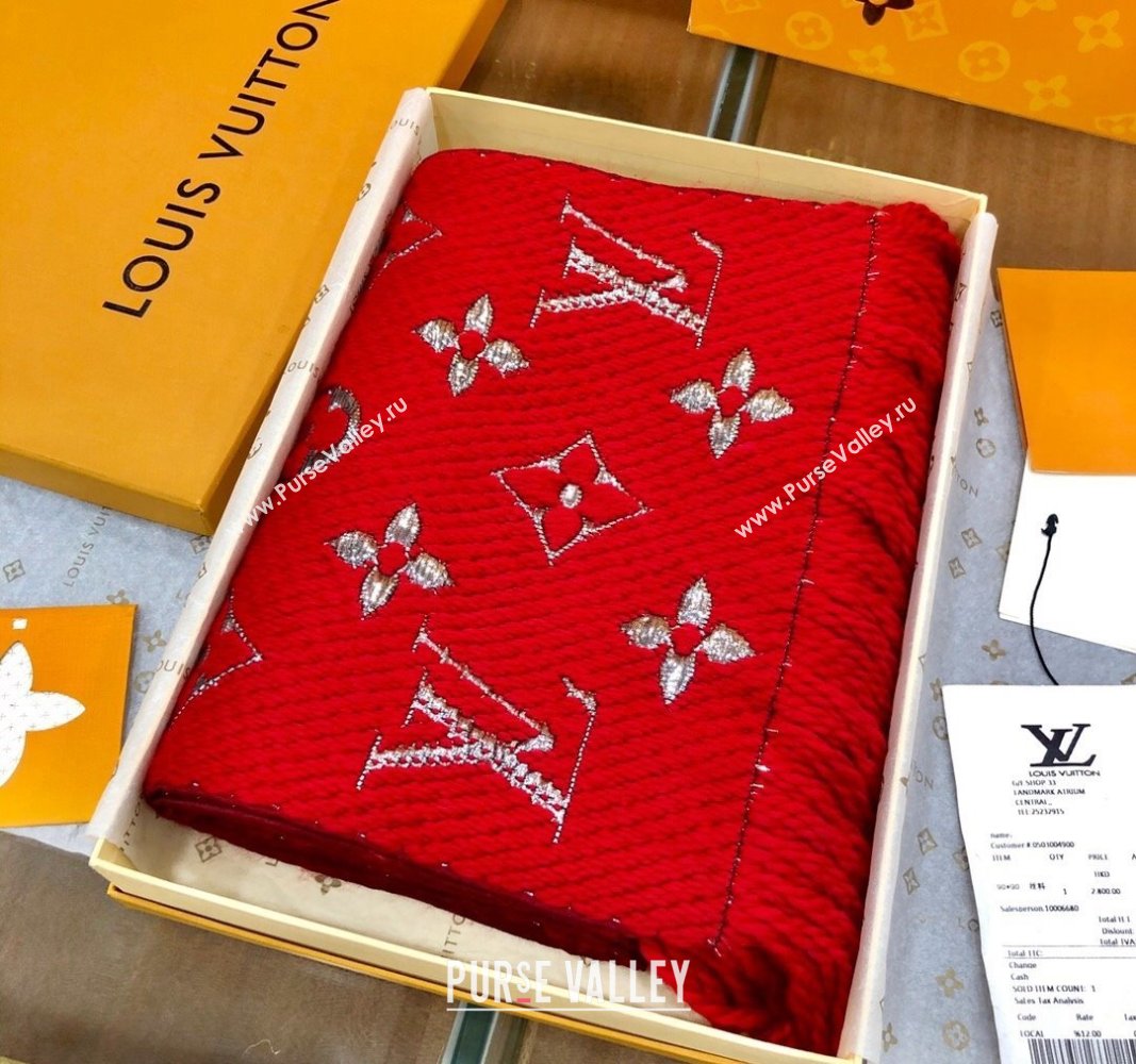 Louis Vuitton Logomania Wool Long Scarf with Fringe 30x175cm Red/Silver 2024 LV011003 (wtz-240110022)