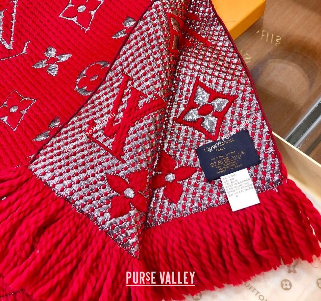 Louis Vuitton Logomania Wool Long Scarf with Fringe 30x175cm Red/Silver 2024 LV011003 (wtz-240110022)