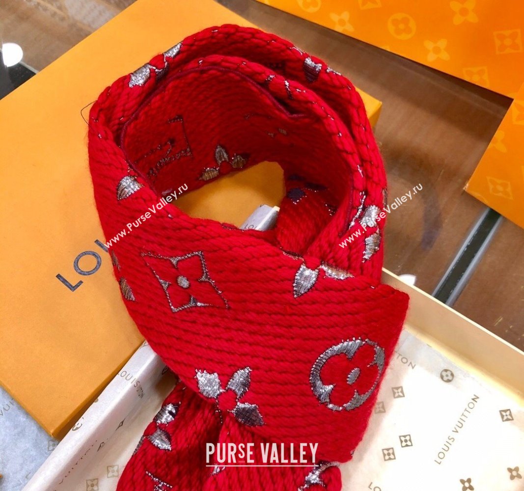 Louis Vuitton Logomania Wool Long Scarf with Fringe 30x175cm Red/Silver 2024 LV011003 (wtz-240110022)