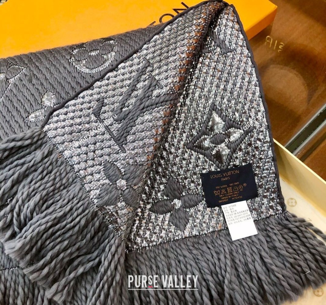 Louis Vuitton Logomania Wool Long Scarf with Fringe 30x175cm Grey/Silver 2024 LV011003 (wtz-240110024)