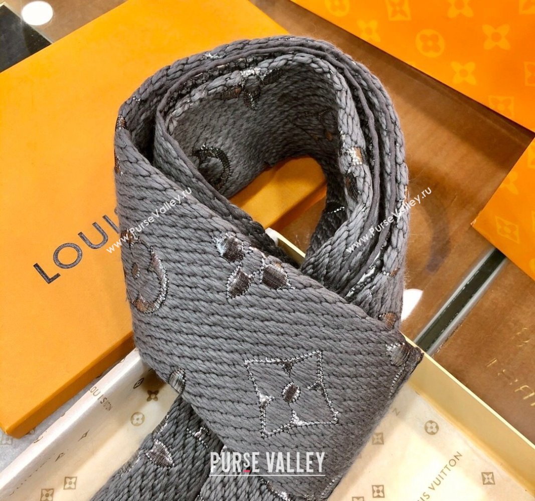 Louis Vuitton Logomania Wool Long Scarf with Fringe 30x175cm Grey/Silver 2024 LV011003 (wtz-240110024)