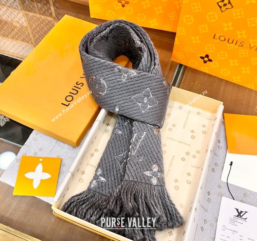 Louis Vuitton Logomania Wool Long Scarf with Fringe 30x175cm Grey/Silver 2024 LV011003 (wtz-240110024)