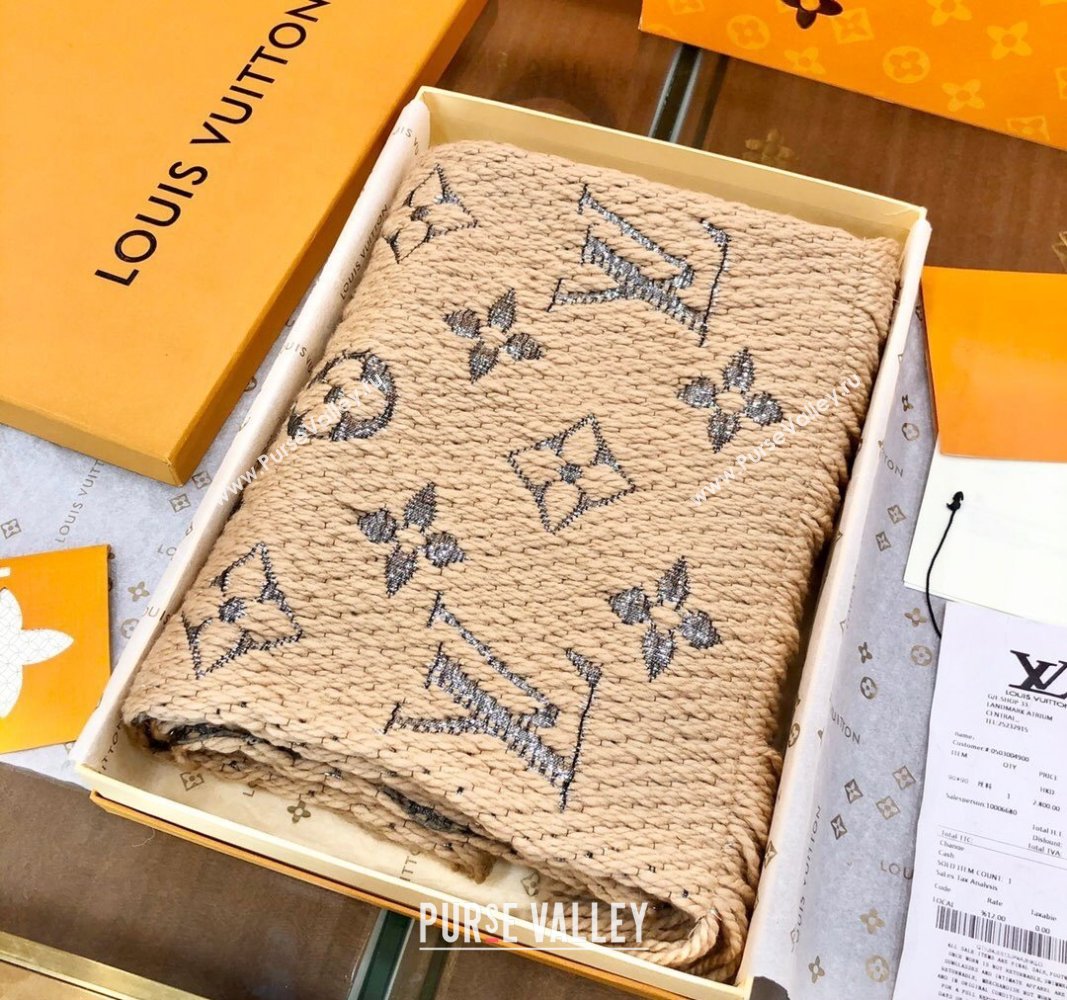 Louis Vuitton Logomania Wool Long Scarf with Fringe 30x175cm Beige/Silver 2024 LV011003 (wtz-240110025)