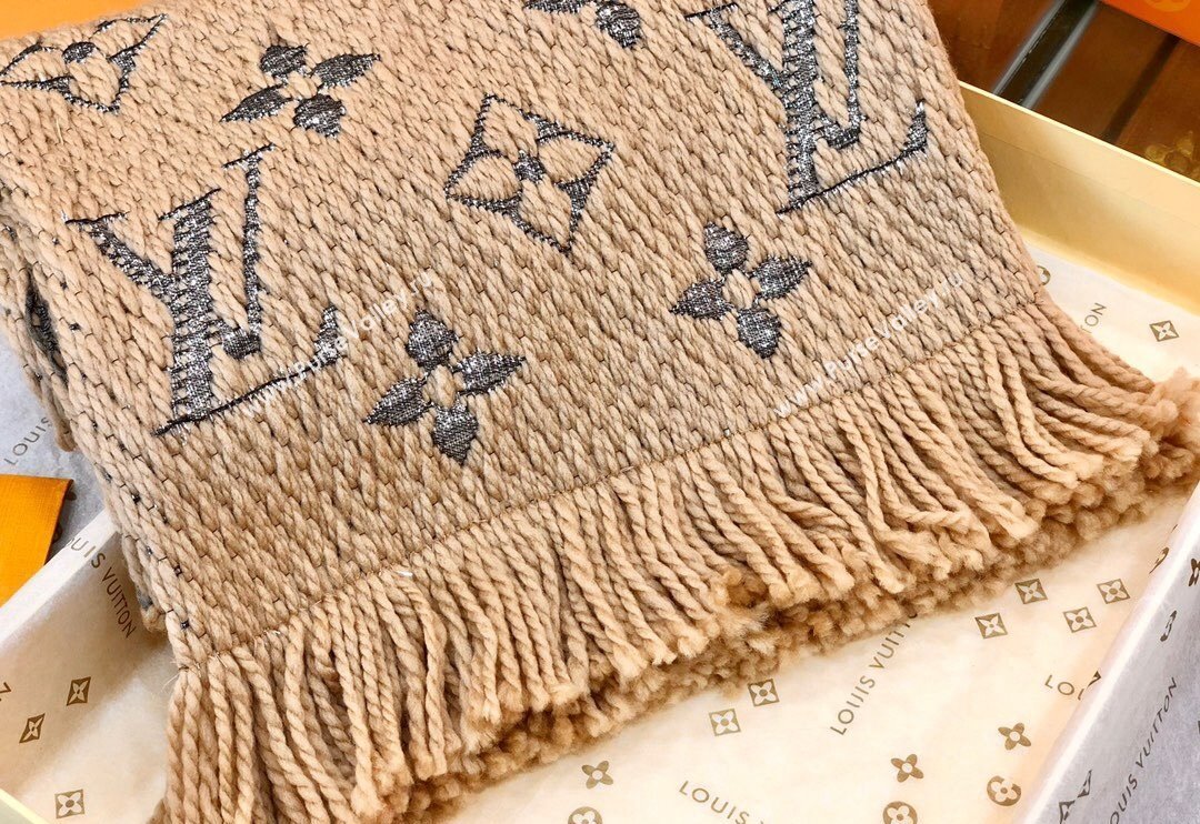 Louis Vuitton Logomania Wool Long Scarf with Fringe 30x175cm Beige/Silver 2024 LV011003 (wtz-240110025)