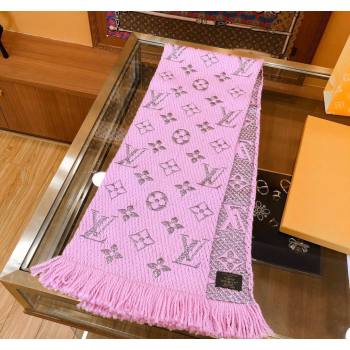 Louis Vuitton Logomania Wool Long Scarf with Fringe 30x175cm Pink/Silver 2024 LV011003 (wtz-240110026)