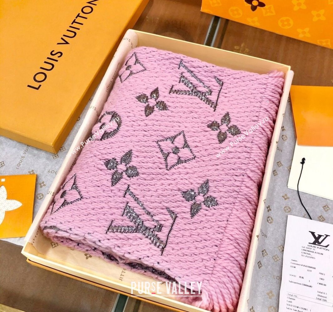 Louis Vuitton Logomania Wool Long Scarf with Fringe 30x175cm Pink/Silver 2024 LV011003 (wtz-240110026)