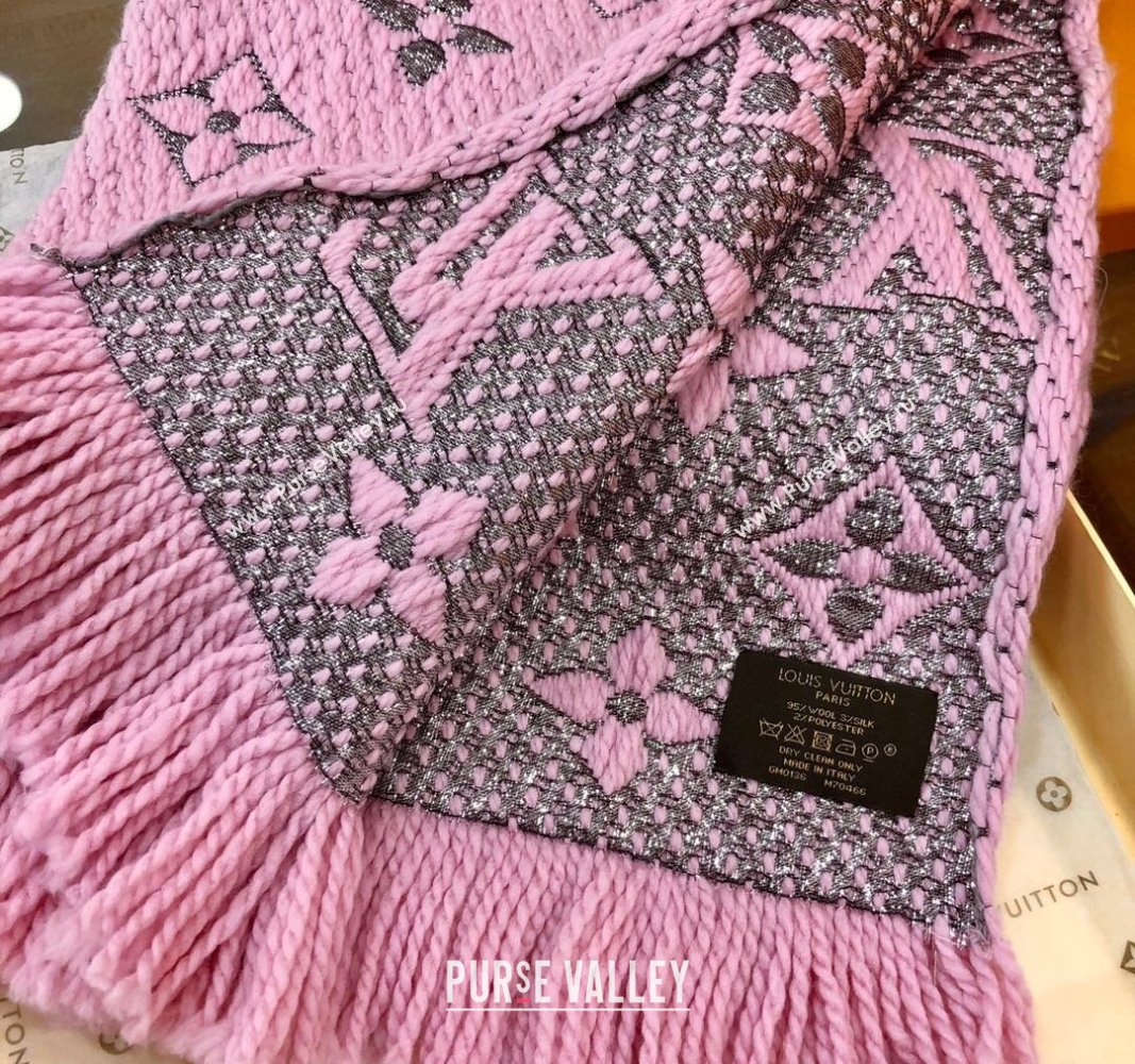 Louis Vuitton Logomania Wool Long Scarf with Fringe 30x175cm Pink/Silver 2024 LV011003 (wtz-240110026)