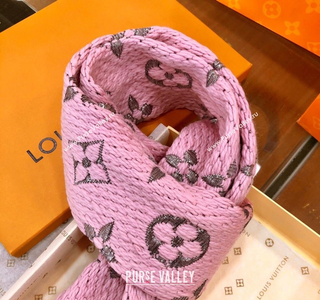 Louis Vuitton Logomania Wool Long Scarf with Fringe 30x175cm Pink/Silver 2024 LV011003 (wtz-240110026)