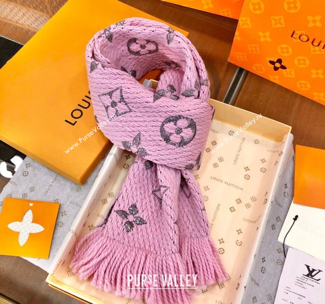 Louis Vuitton Logomania Wool Long Scarf with Fringe 30x175cm Pink/Silver 2024 LV011003 (wtz-240110026)