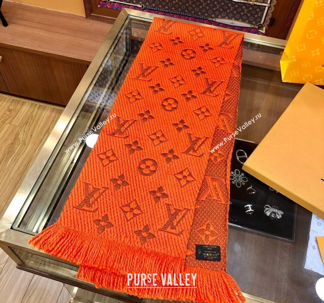 Louis Vuitton Logomania Wool Long Scarf with Fringe 30x175cm Orange 2024 LV011004 (wtz-240110027)