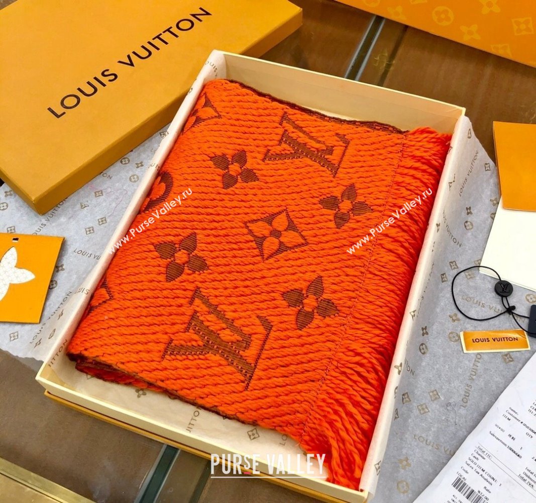 Louis Vuitton Logomania Wool Long Scarf with Fringe 30x175cm Orange 2024 LV011004 (wtz-240110027)