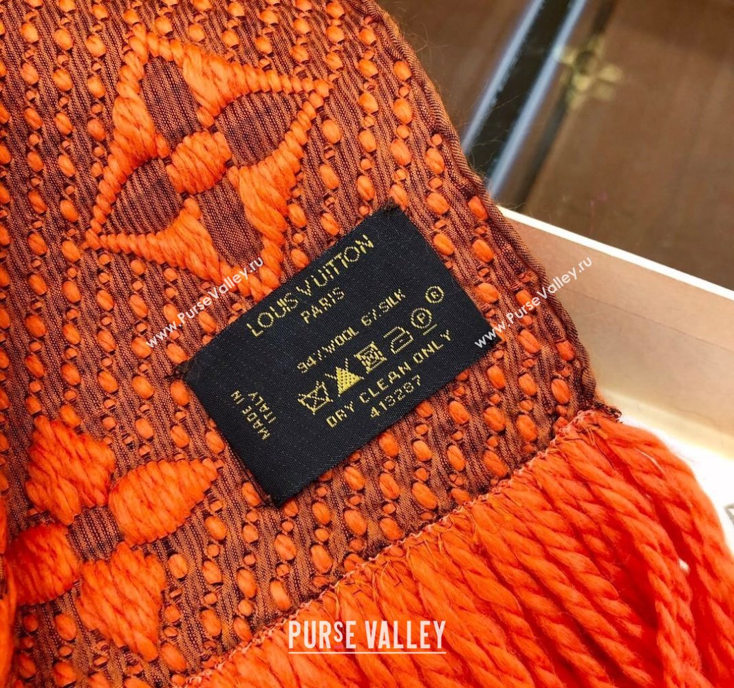 Louis Vuitton Logomania Wool Long Scarf with Fringe 30x175cm Orange 2024 LV011004 (wtz-240110027)