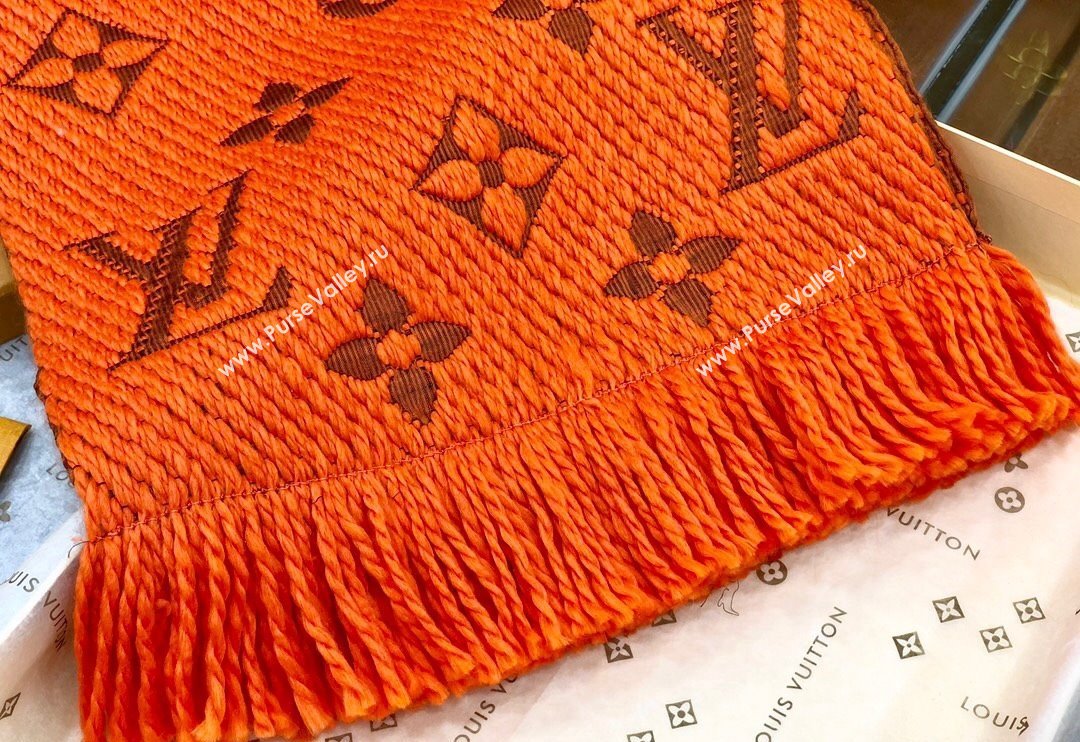 Louis Vuitton Logomania Wool Long Scarf with Fringe 30x175cm Orange 2024 LV011004 (wtz-240110027)