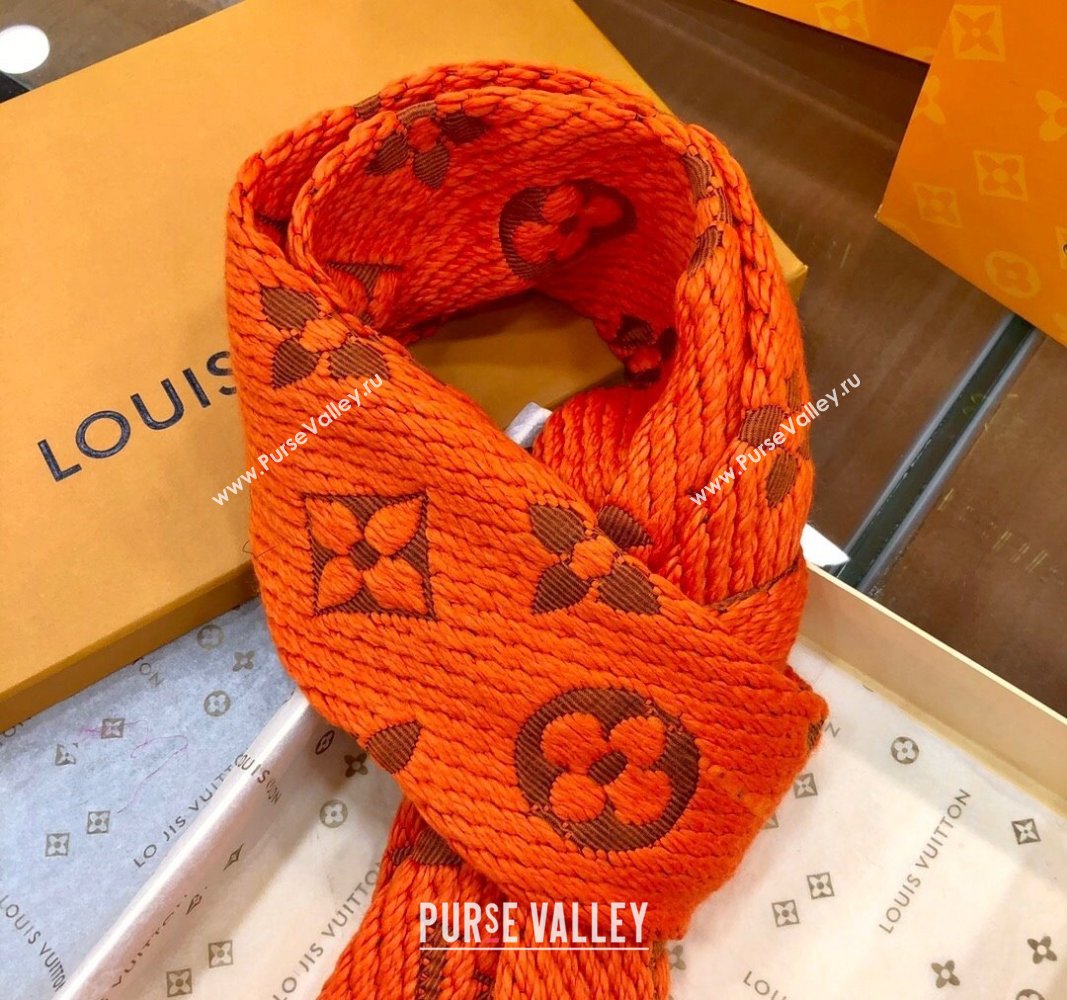 Louis Vuitton Logomania Wool Long Scarf with Fringe 30x175cm Orange 2024 LV011004 (wtz-240110027)