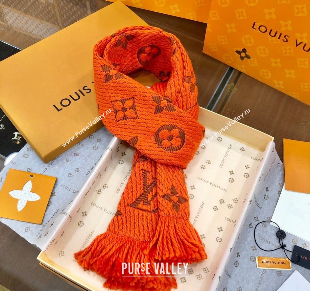 Louis Vuitton Logomania Wool Long Scarf with Fringe 30x175cm Orange 2024 LV011004 (wtz-240110027)