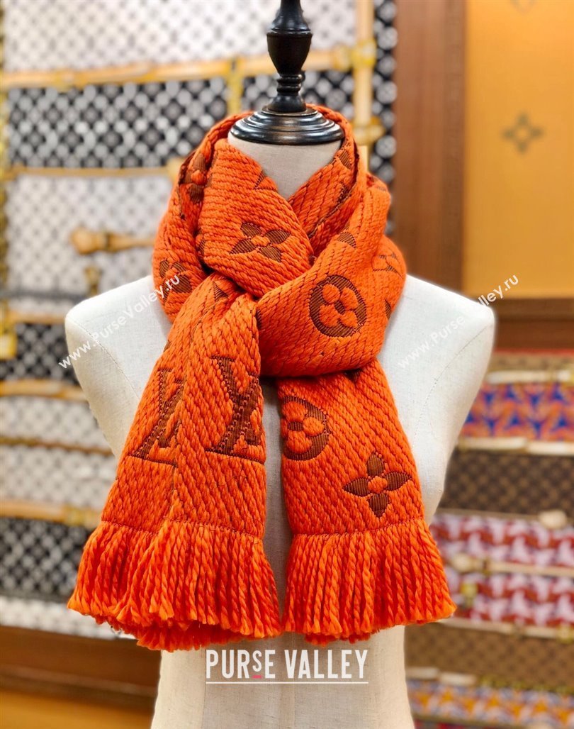 Louis Vuitton Logomania Wool Long Scarf with Fringe 30x175cm Orange 2024 LV011004 (wtz-240110027)