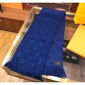 Louis Vuitton Logomania Wool Long Scarf with Fringe 30x175cm Navy Blue 2024 LV011004 (wtz-240110030)