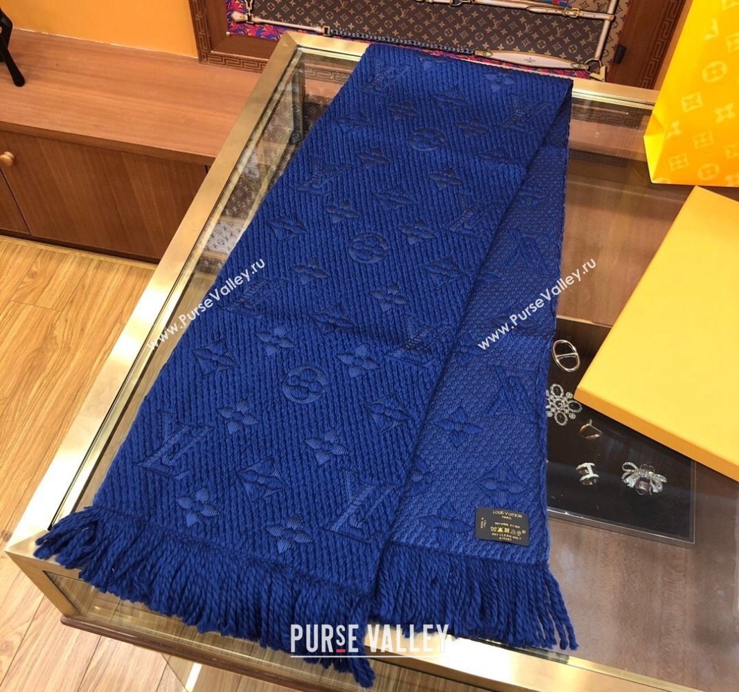 Louis Vuitton Logomania Wool Long Scarf with Fringe 30x175cm Navy Blue 2024 LV011004 (wtz-240110030)