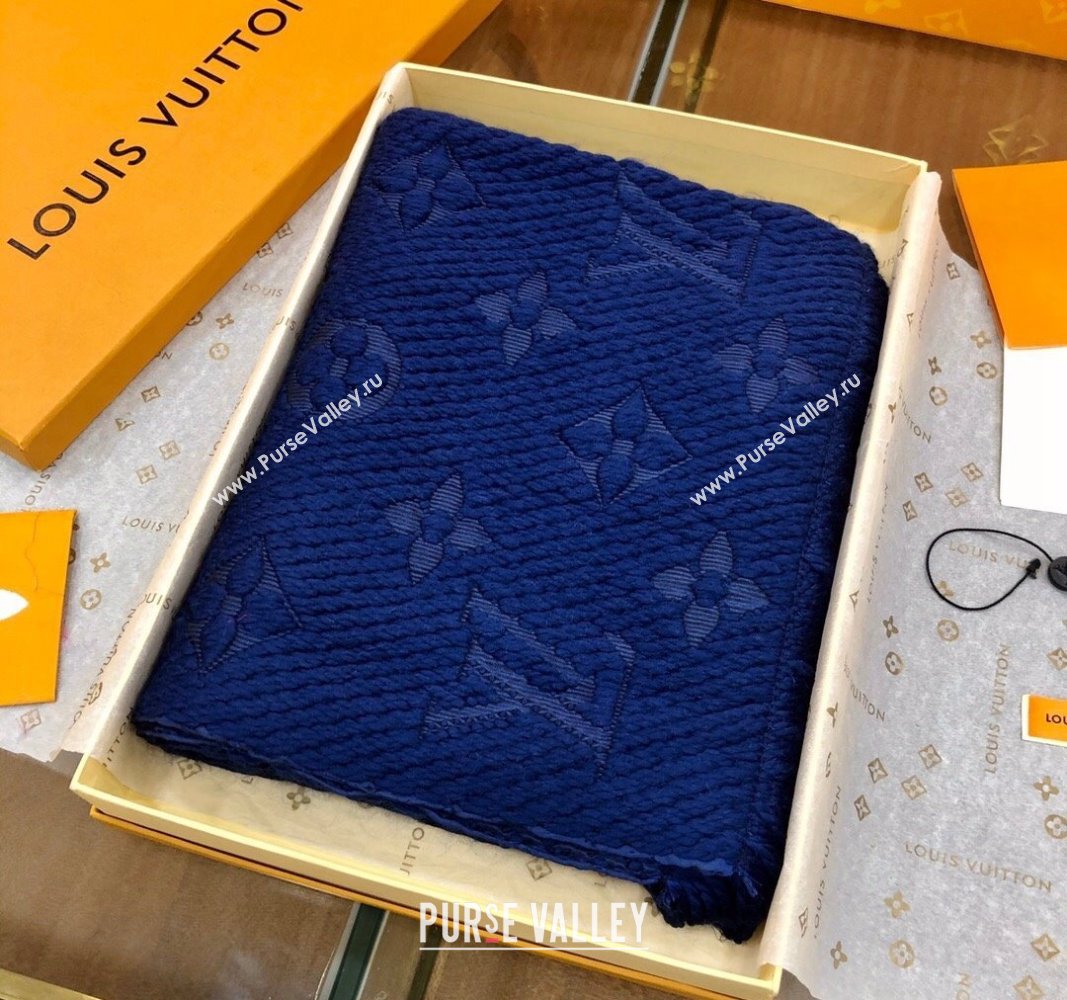 Louis Vuitton Logomania Wool Long Scarf with Fringe 30x175cm Navy Blue 2024 LV011004 (wtz-240110030)