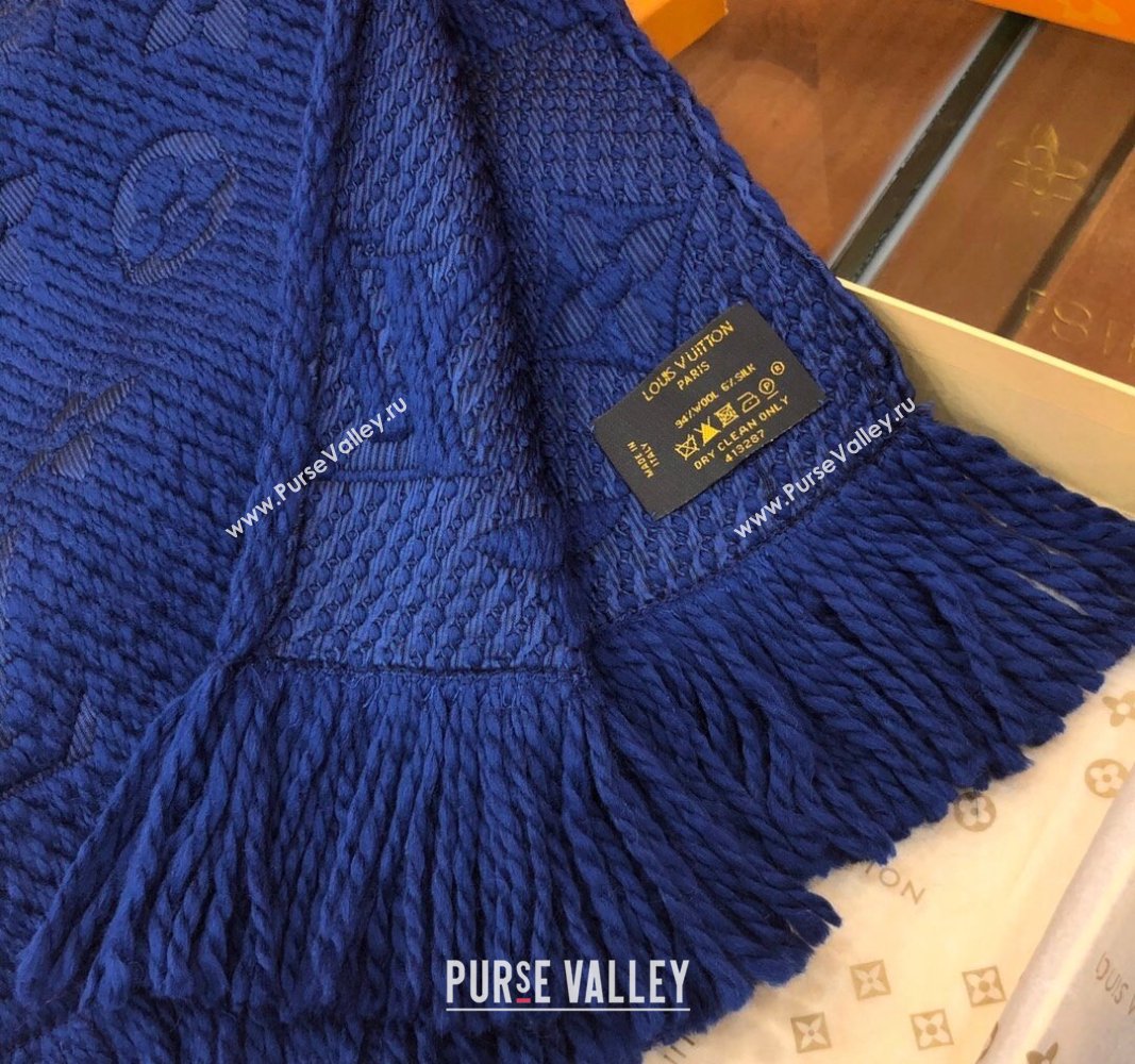 Louis Vuitton Logomania Wool Long Scarf with Fringe 30x175cm Navy Blue 2024 LV011004 (wtz-240110030)