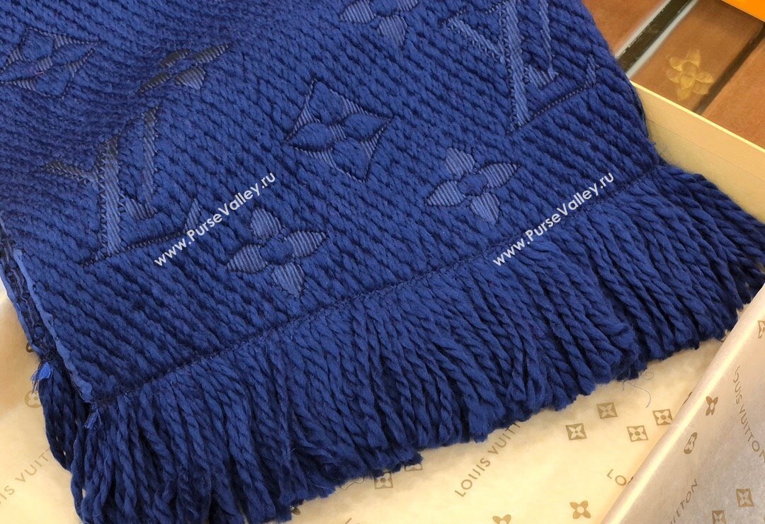 Louis Vuitton Logomania Wool Long Scarf with Fringe 30x175cm Navy Blue 2024 LV011004 (wtz-240110030)