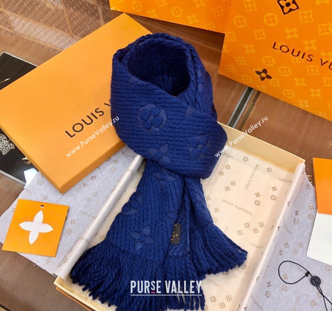 Louis Vuitton Logomania Wool Long Scarf with Fringe 30x175cm Navy Blue 2024 LV011004 (wtz-240110030)