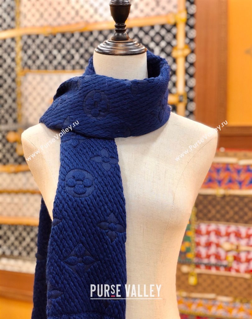 Louis Vuitton Logomania Wool Long Scarf with Fringe 30x175cm Navy Blue 2024 LV011004 (wtz-240110030)