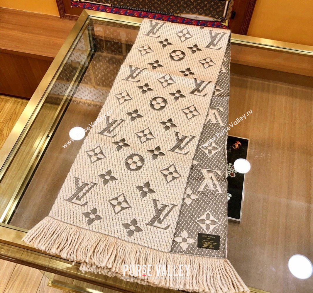 Louis Vuitton Logomania Wool Long Scarf with Fringe 30x175cm Beige 2024 LV011004 (wtz-240110032)