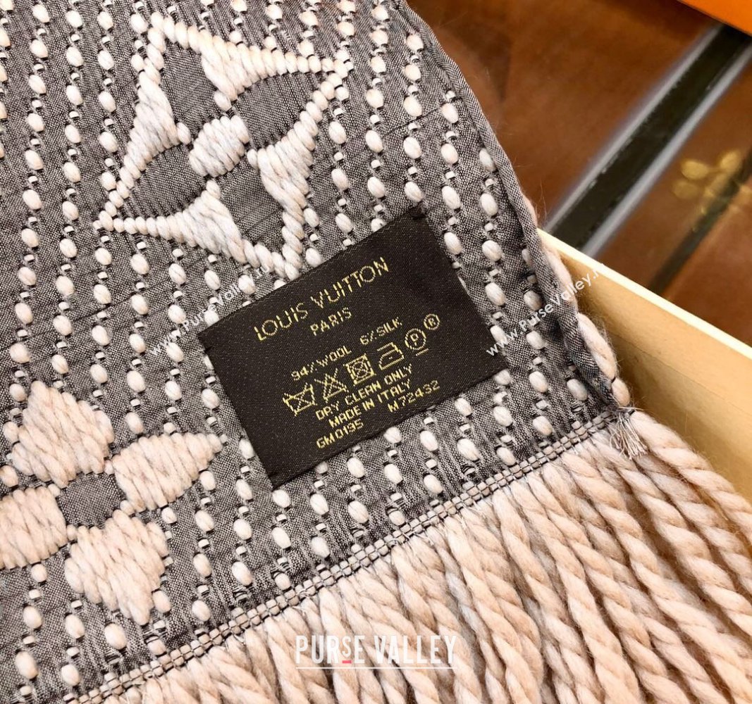 Louis Vuitton Logomania Wool Long Scarf with Fringe 30x175cm Beige 2024 LV011004 (wtz-240110032)