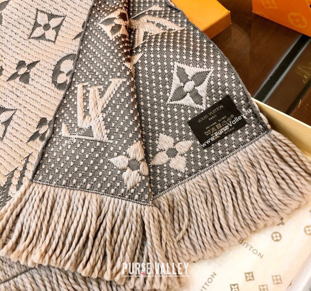 Louis Vuitton Logomania Wool Long Scarf with Fringe 30x175cm Beige 2024 LV011004 (wtz-240110032)