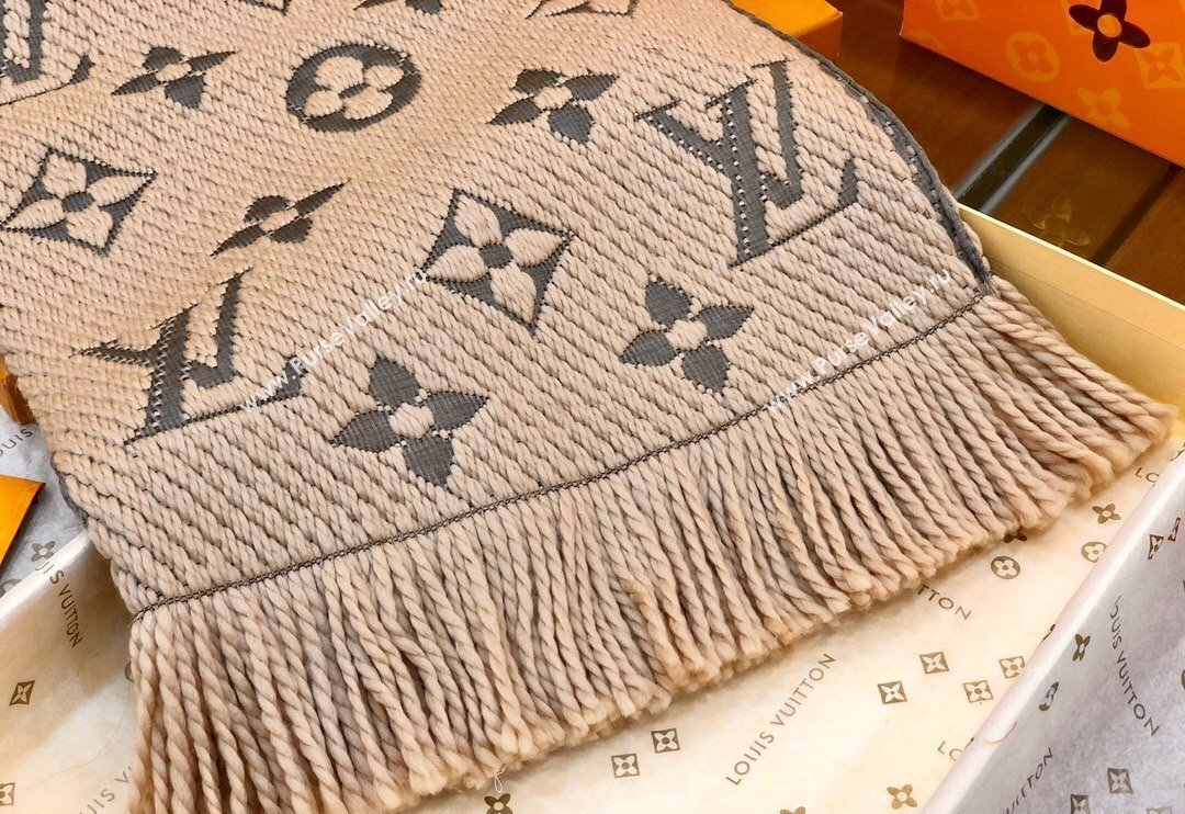 Louis Vuitton Logomania Wool Long Scarf with Fringe 30x175cm Beige 2024 LV011004 (wtz-240110032)