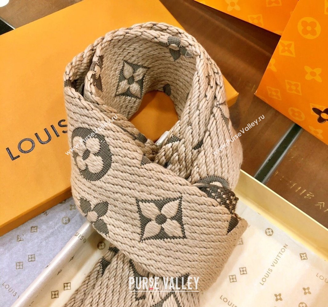 Louis Vuitton Logomania Wool Long Scarf with Fringe 30x175cm Beige 2024 LV011004 (wtz-240110032)