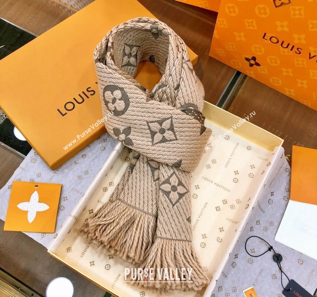 Louis Vuitton Logomania Wool Long Scarf with Fringe 30x175cm Beige 2024 LV011004 (wtz-240110032)