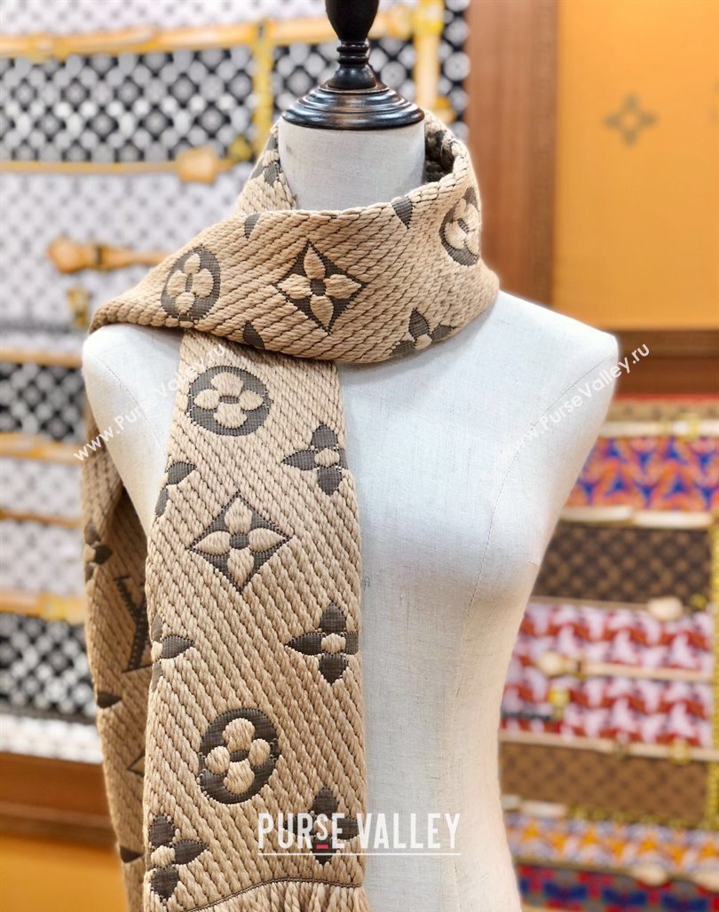 Louis Vuitton Logomania Wool Long Scarf with Fringe 30x175cm Beige 2024 LV011004 (wtz-240110032)