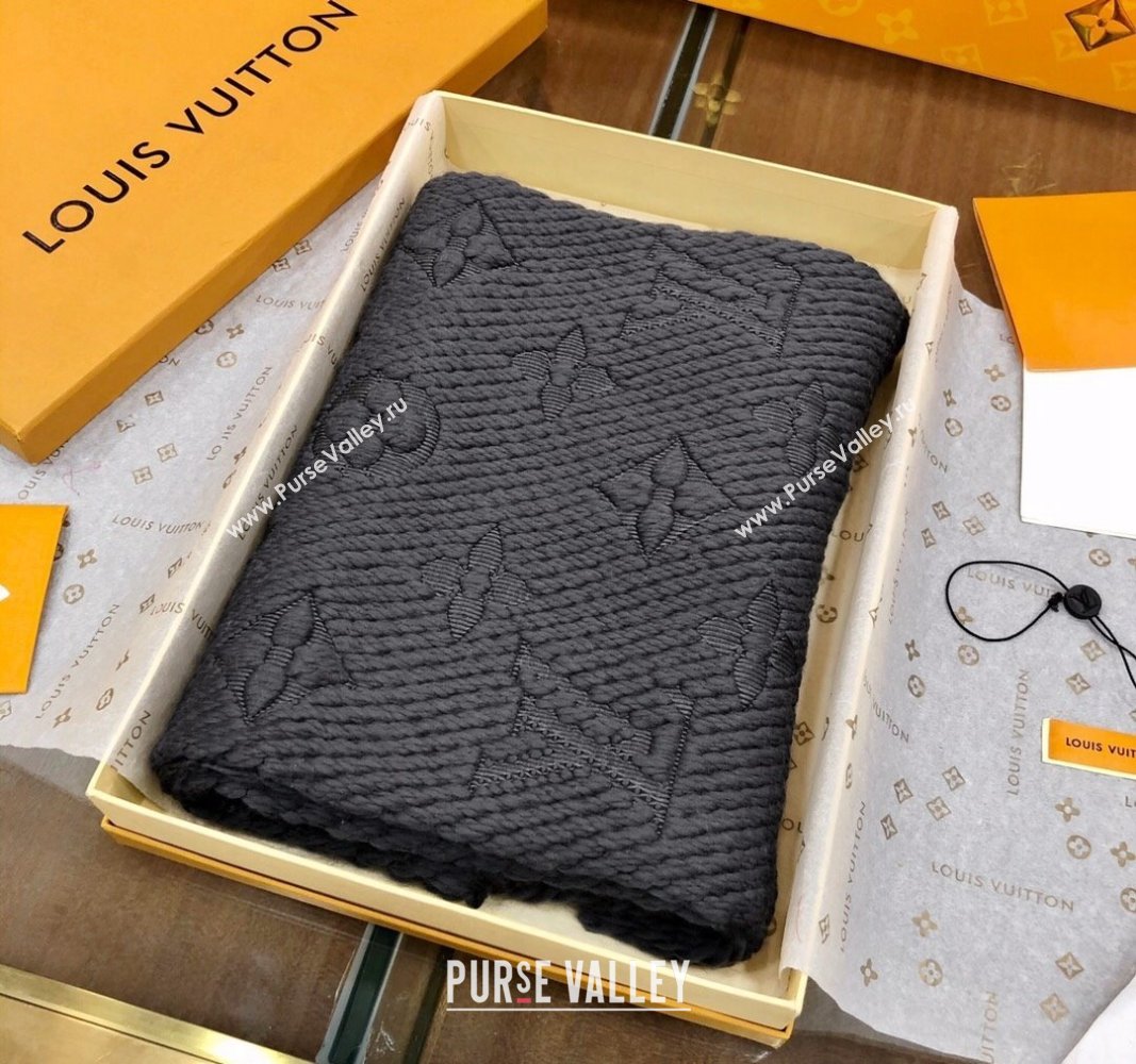 Louis Vuitton Logomania Wool Long Scarf with Fringe 30x175cm Black 2024 LV011004 (wtz-240110034)