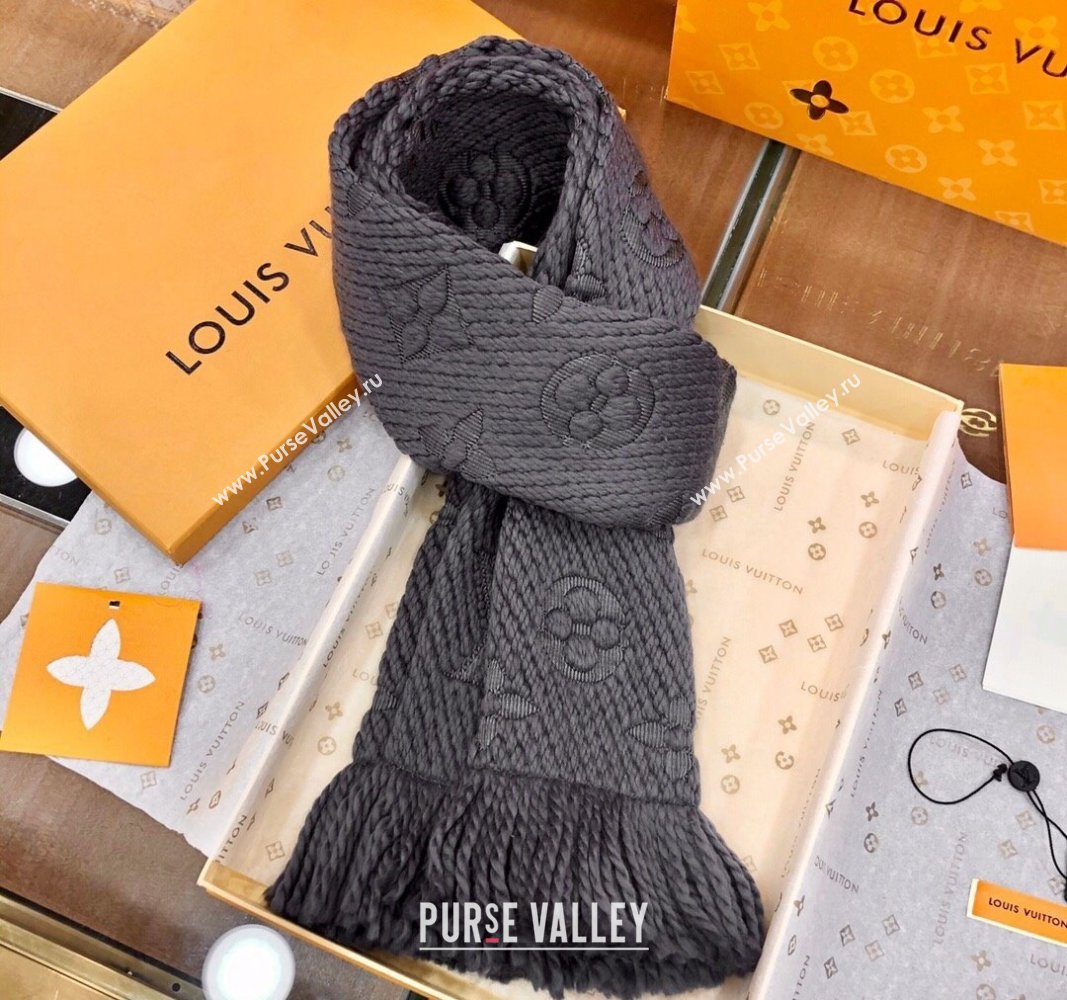 Louis Vuitton Logomania Wool Long Scarf with Fringe 30x175cm Black 2024 LV011004 (wtz-240110034)