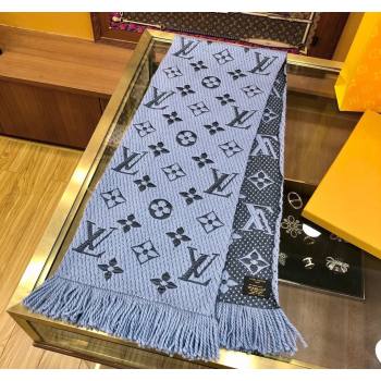 Louis Vuitton Logomania Wool Long Scarf with Fringe 30x175cm Light Blue 2024 LV011004 (wtz-240110037)