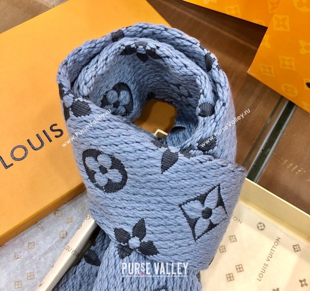 Louis Vuitton Logomania Wool Long Scarf with Fringe 30x175cm Light Blue 2024 LV011004 (wtz-240110037)