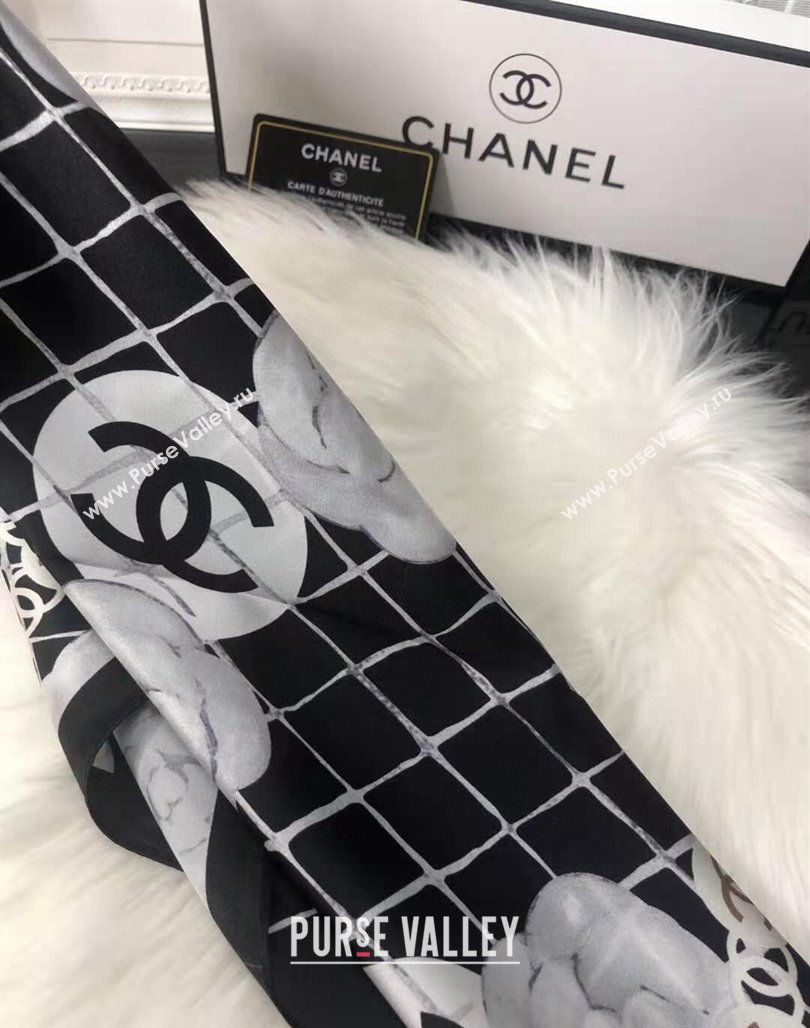 Chanel Silk Sqaure Scarf in Camellia Print 53cm White 2024 0111 (A-240111038)