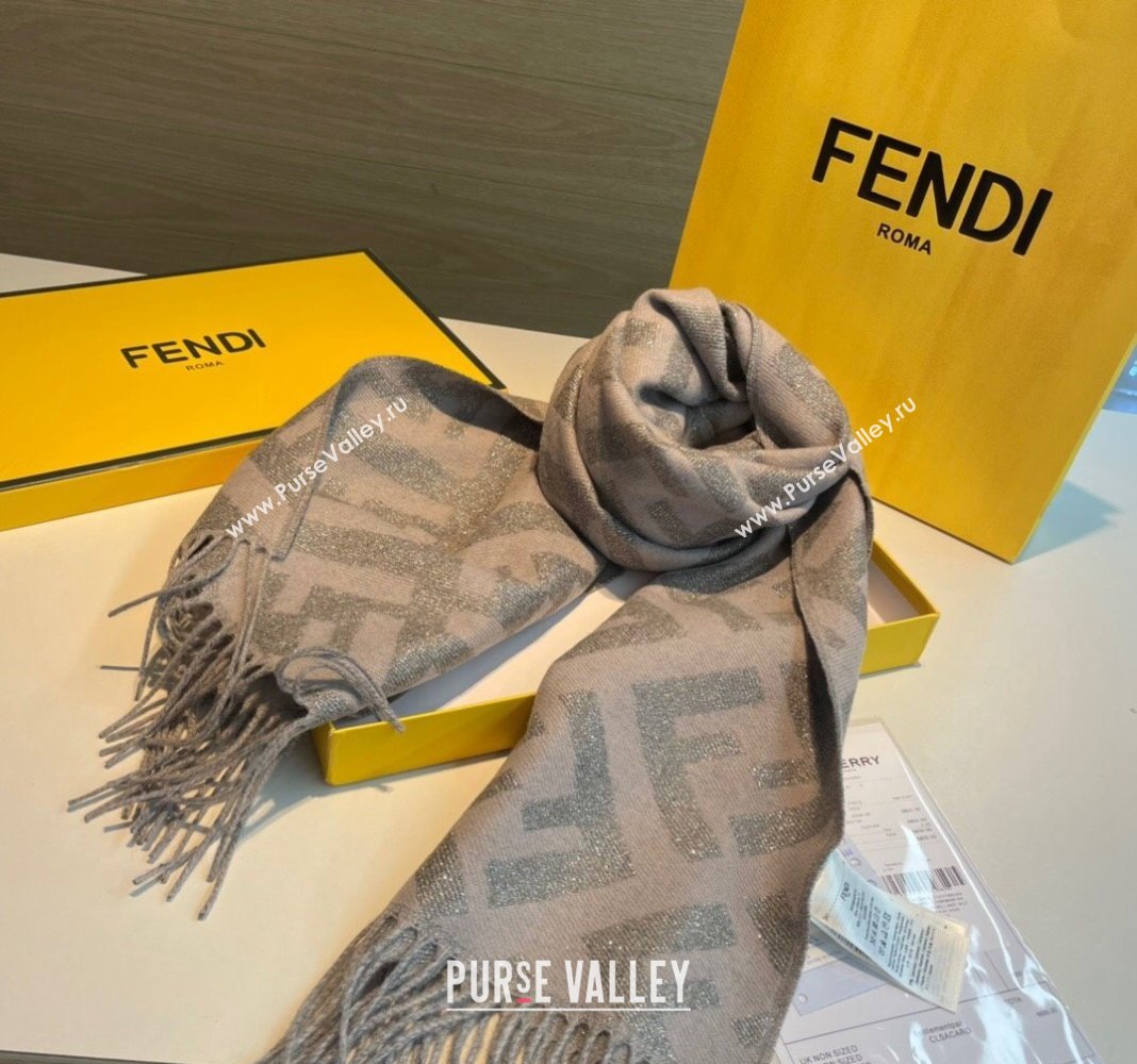 Fendi Shiny FF Cashmere Long Scarf 47x170cm Grey 2024 0111 (XMN-240111049)