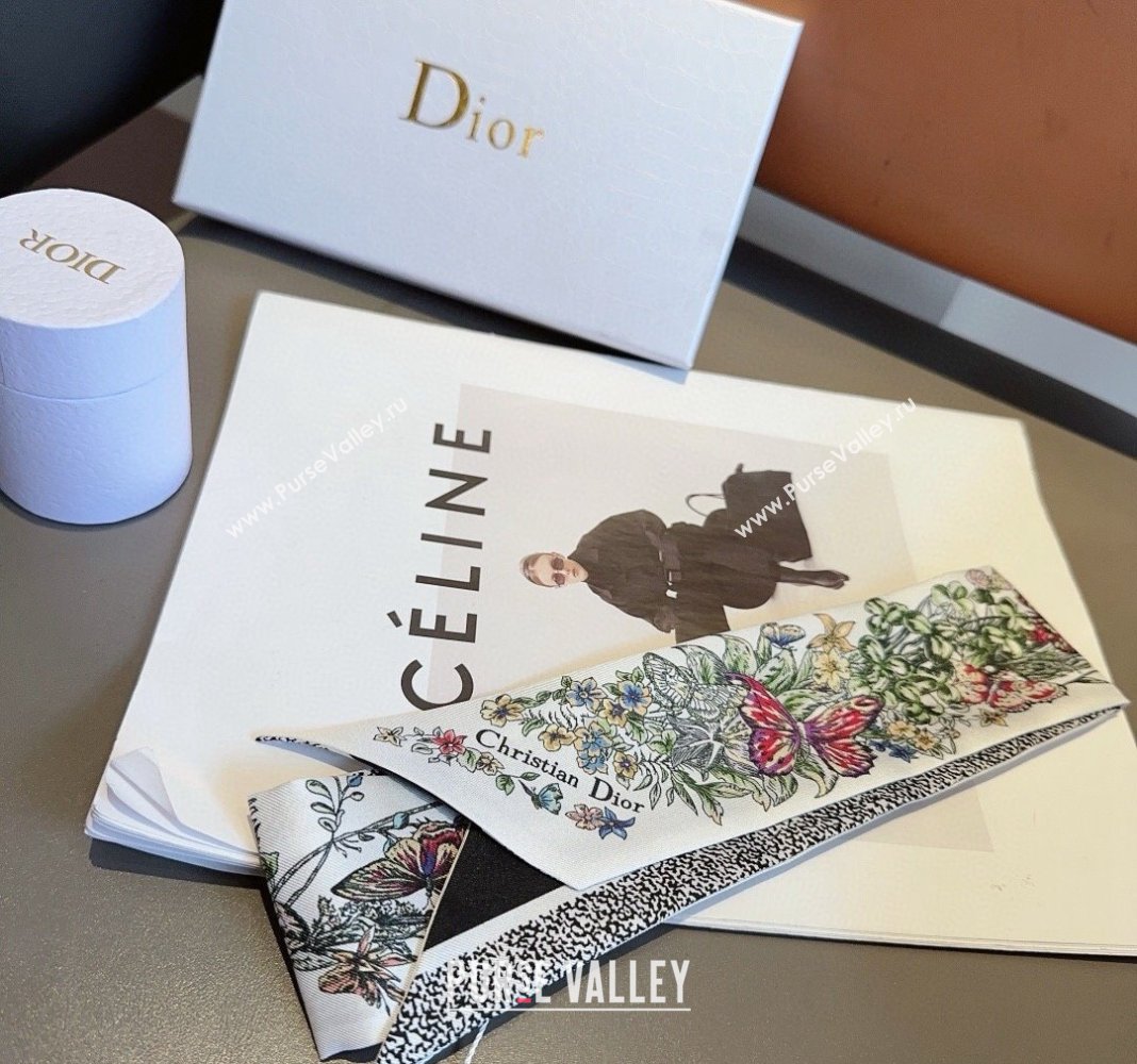 Dior Flora Silk Bandeau Scarf 6x100cm Black 2024 040701 (A-240407069)