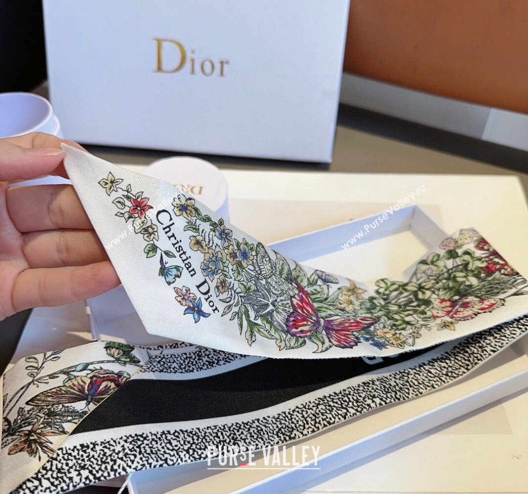 Dior Flora Silk Bandeau Scarf 6x100cm Black 2024 040701 (A-240407069)