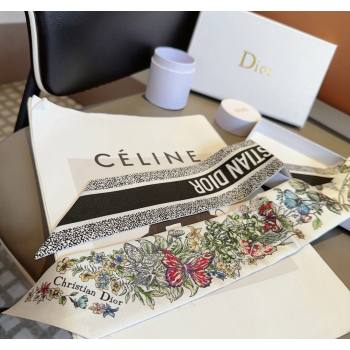 Dior Flora Silk Bandeau Scarf 6x100cm Black 2024 040701 (A-240407069)
