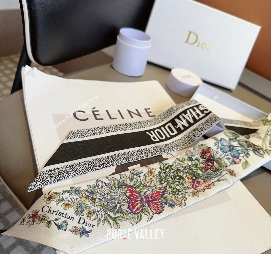 Dior Flora Silk Bandeau Scarf 6x100cm Black 2024 040701 (A-240407069)